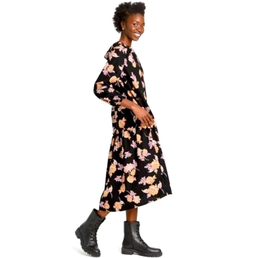 NWOT Black Floral Prairie Boho Oversized Floral Print Dress Size XL - Picture 6 of 6
